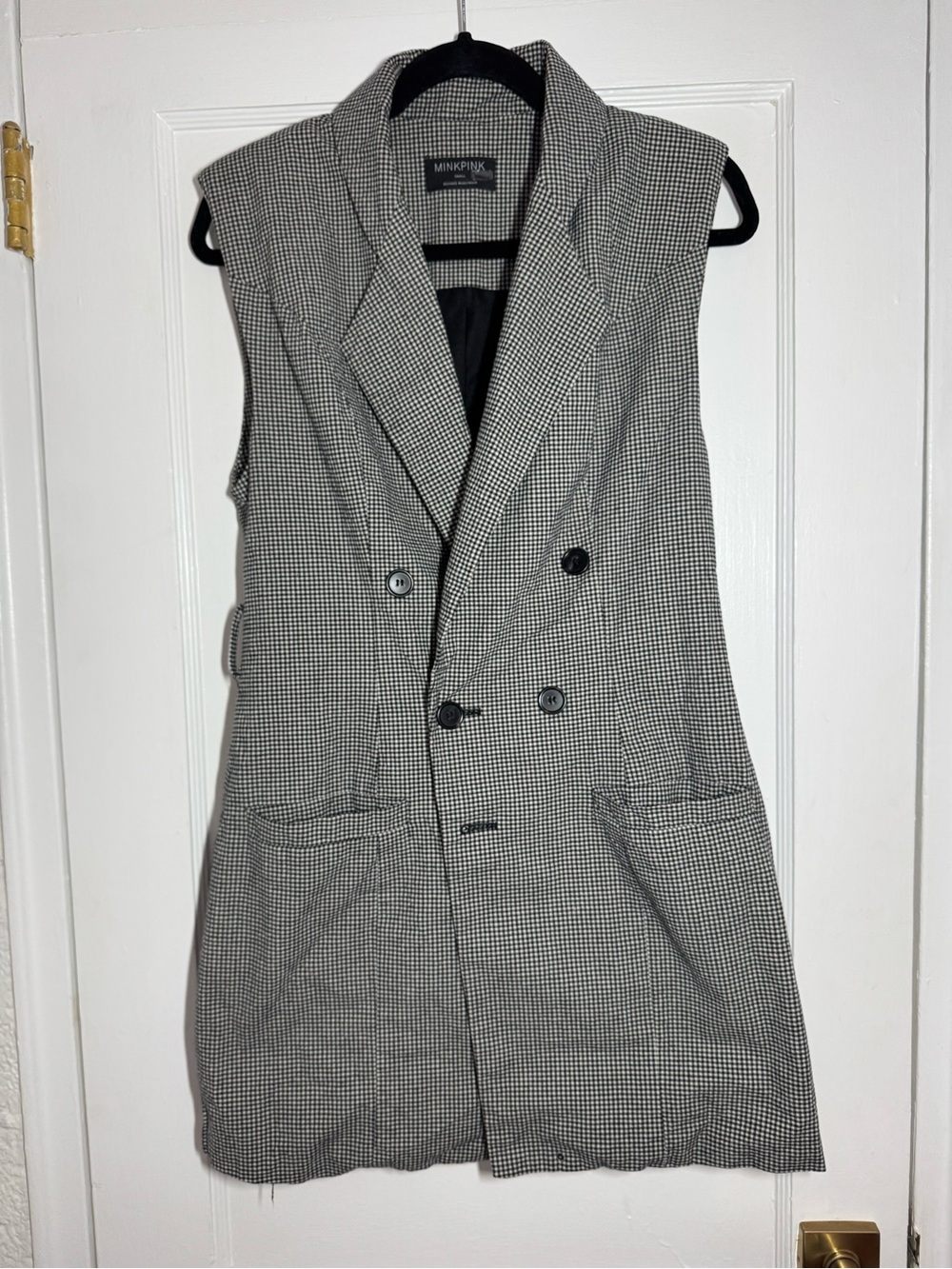 MINKPINK Black & White Houndstooth Sleeveless Blazer Vest